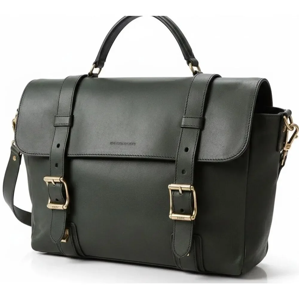VTG Frye Logan Top Handle Black Distress Leather Briefcase Messenger Laptop Bag